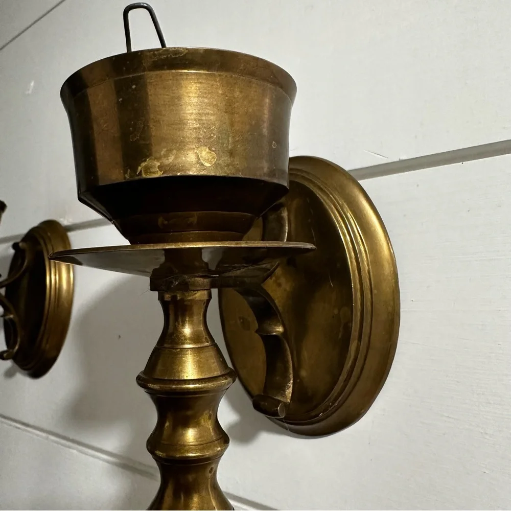 Vintage Dark Brown Brass Wall Sconces Candle Holders Oil Rubbed Bronze 1980’s